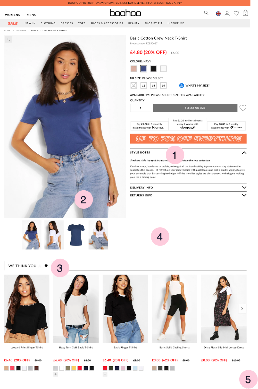 product detail page design best practice boohoo